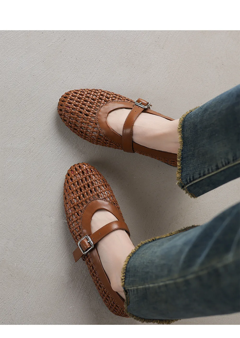 Woven women's shoes with one-strap openwork dance shoes, fashionable sandals, flat ballet flats