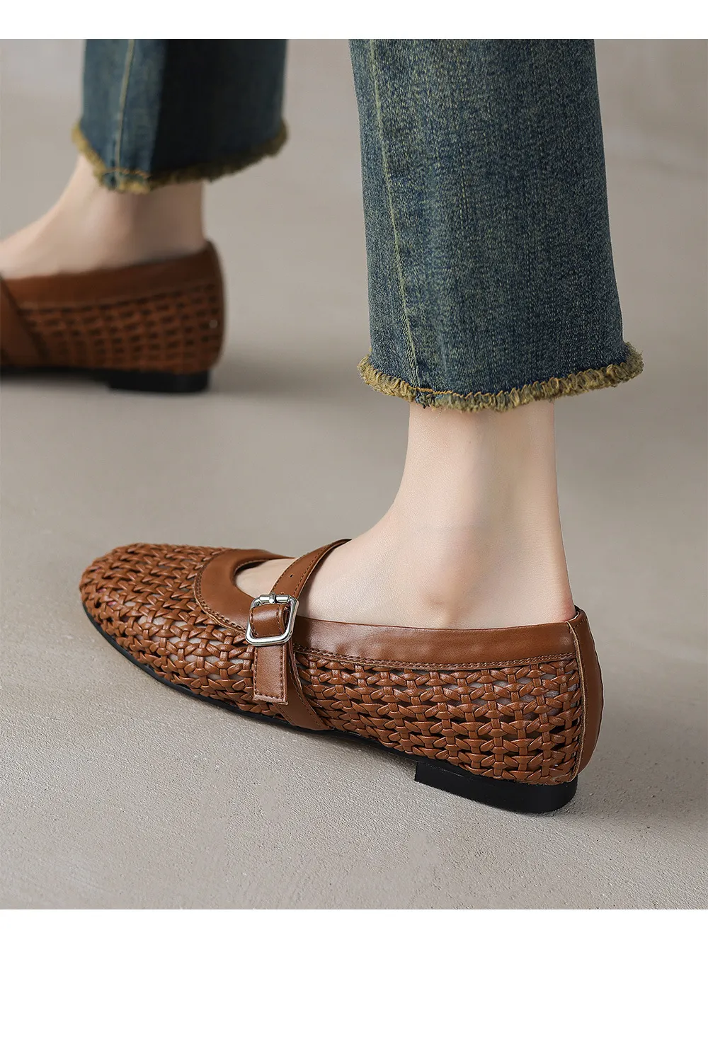 Woven women's shoes with one-strap openwork dance shoes, fashionable sandals, flat ballet flats