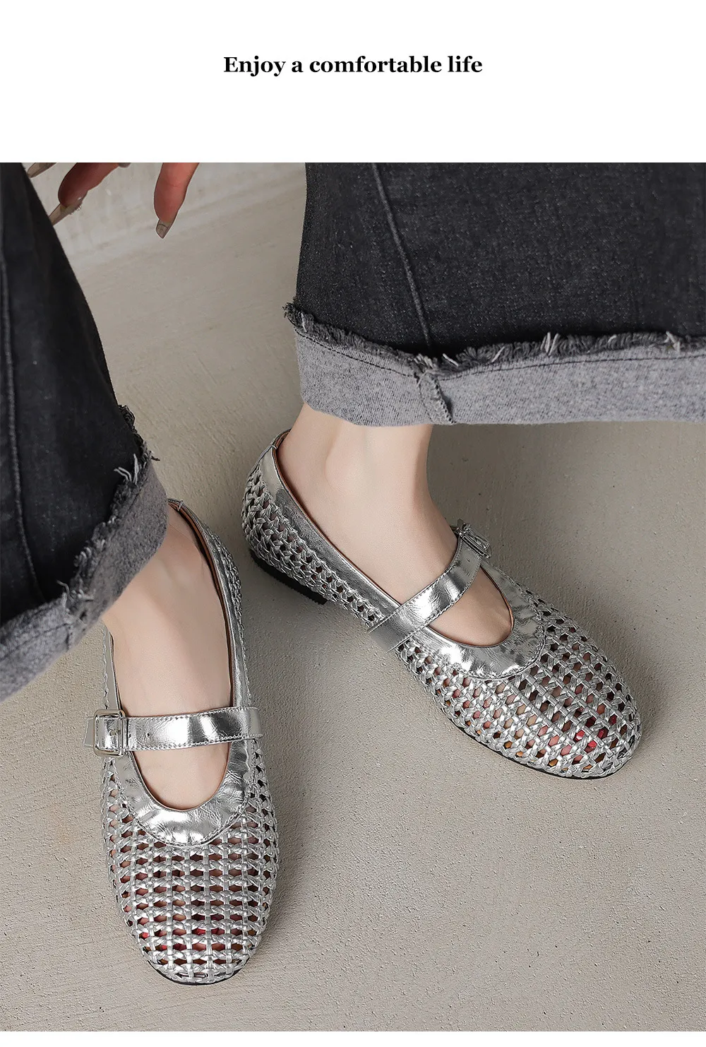 Woven women's shoes with one-strap openwork dance shoes, fashionable sandals, flat ballet flats