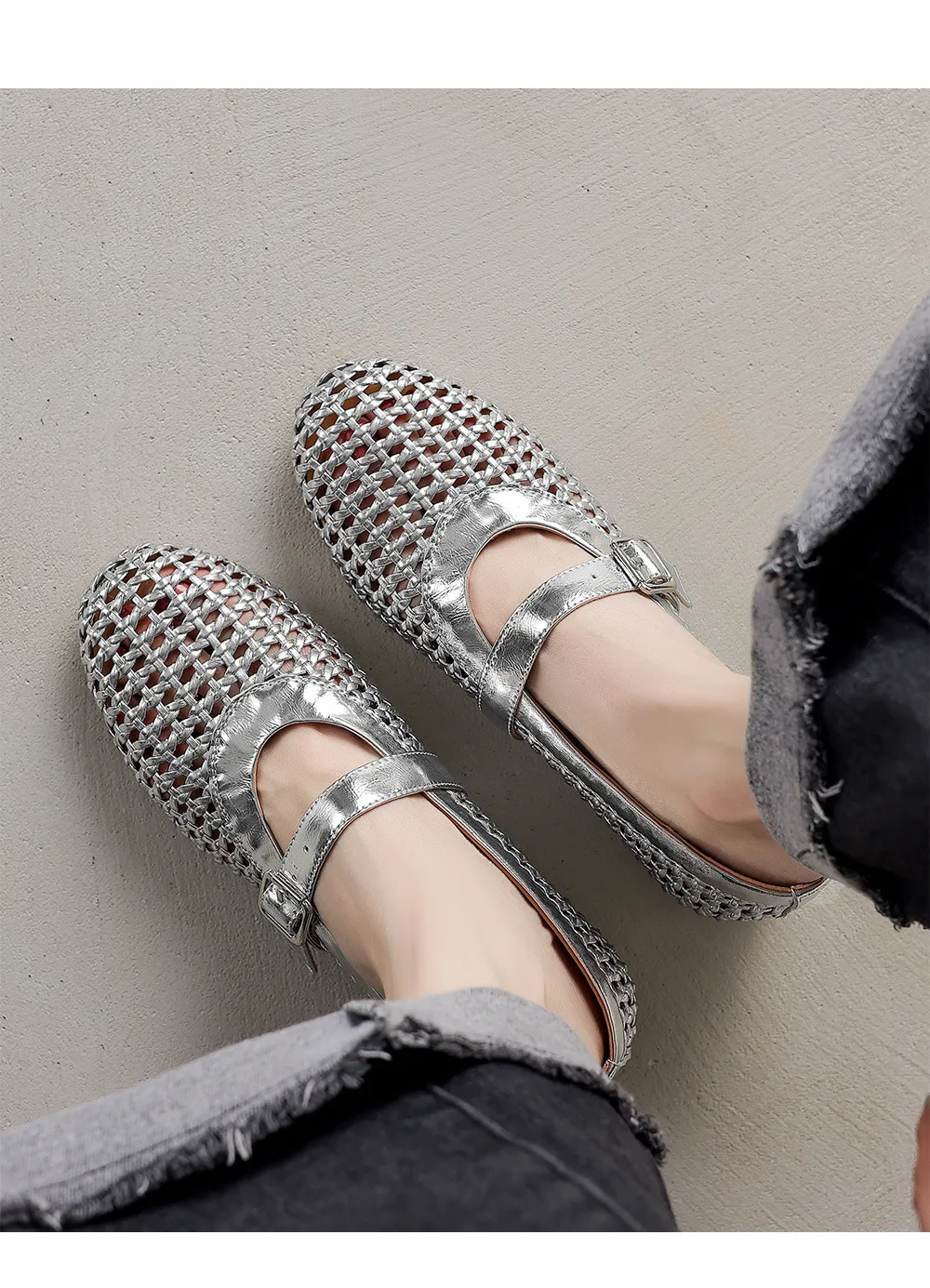 Woven women's shoes with one-strap openwork dance shoes, fashionable sandals, flat ballet flats