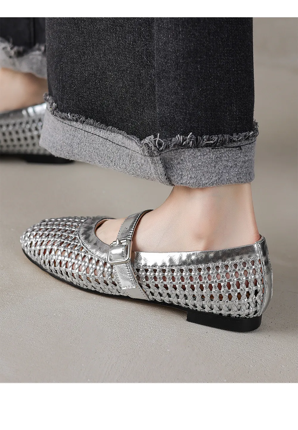 Woven women's shoes with one-strap openwork dance shoes, fashionable sandals, flat ballet flats