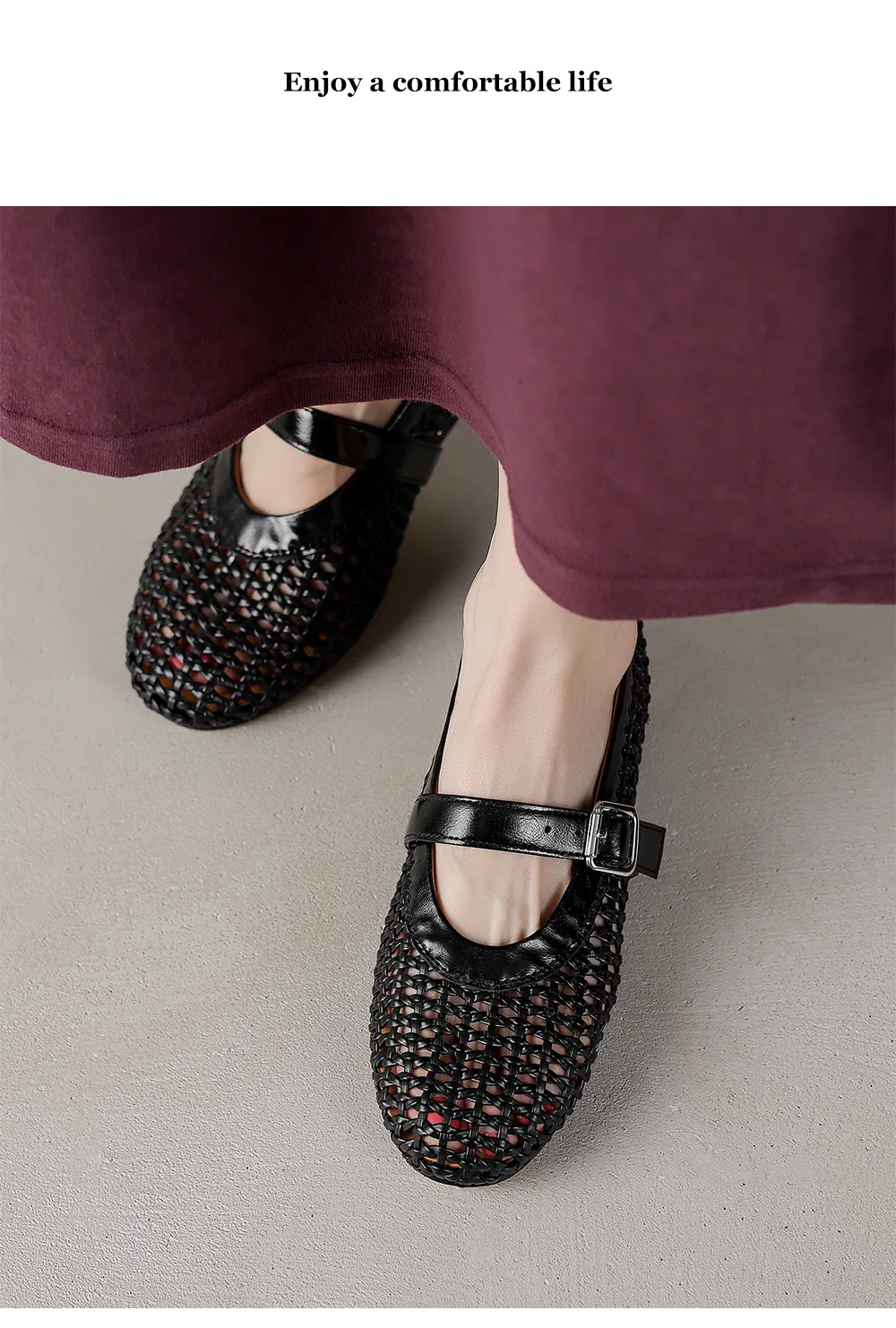 Woven women's shoes with one-strap openwork dance shoes, fashionable sandals, flat ballet flats