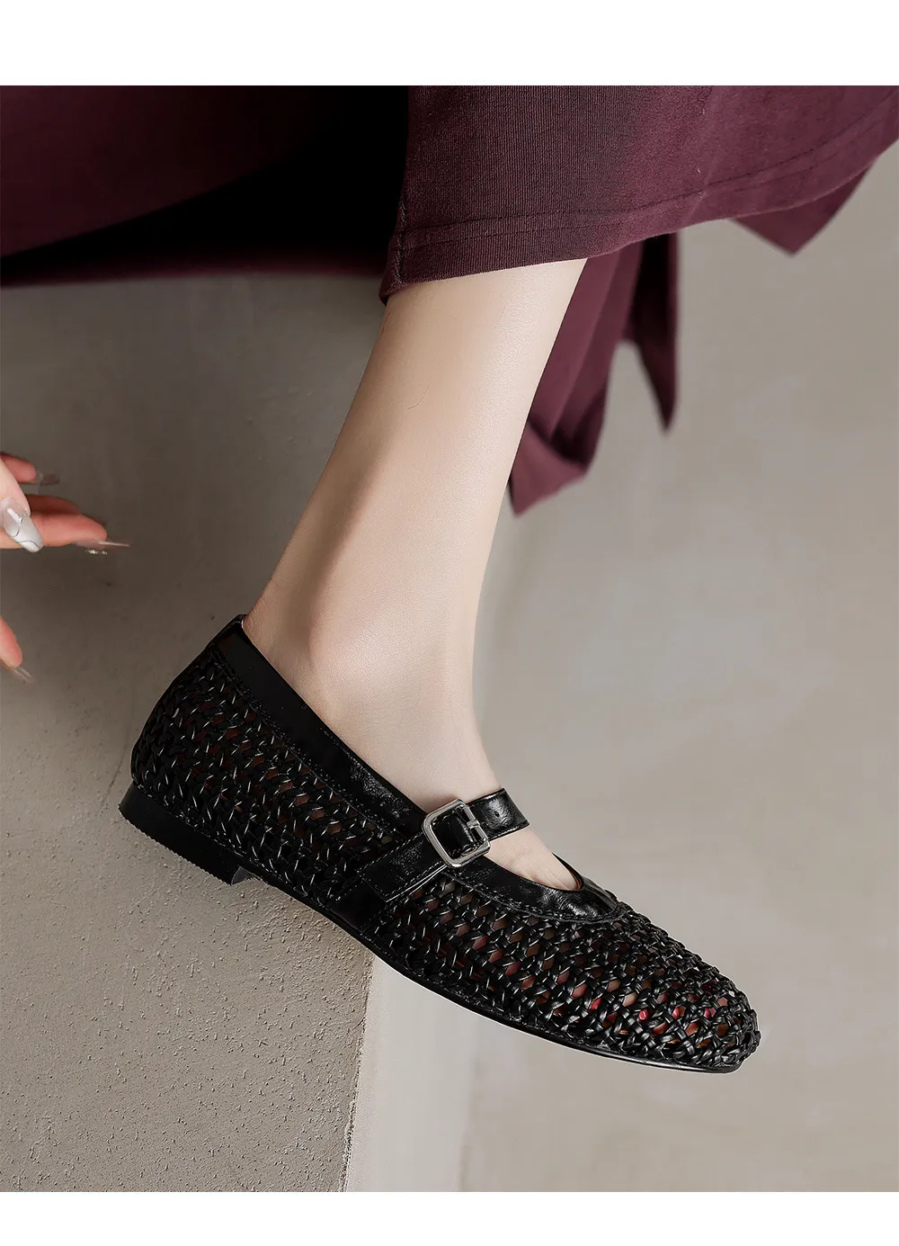 Woven women's shoes with one-strap openwork dance shoes, fashionable sandals, flat ballet flats