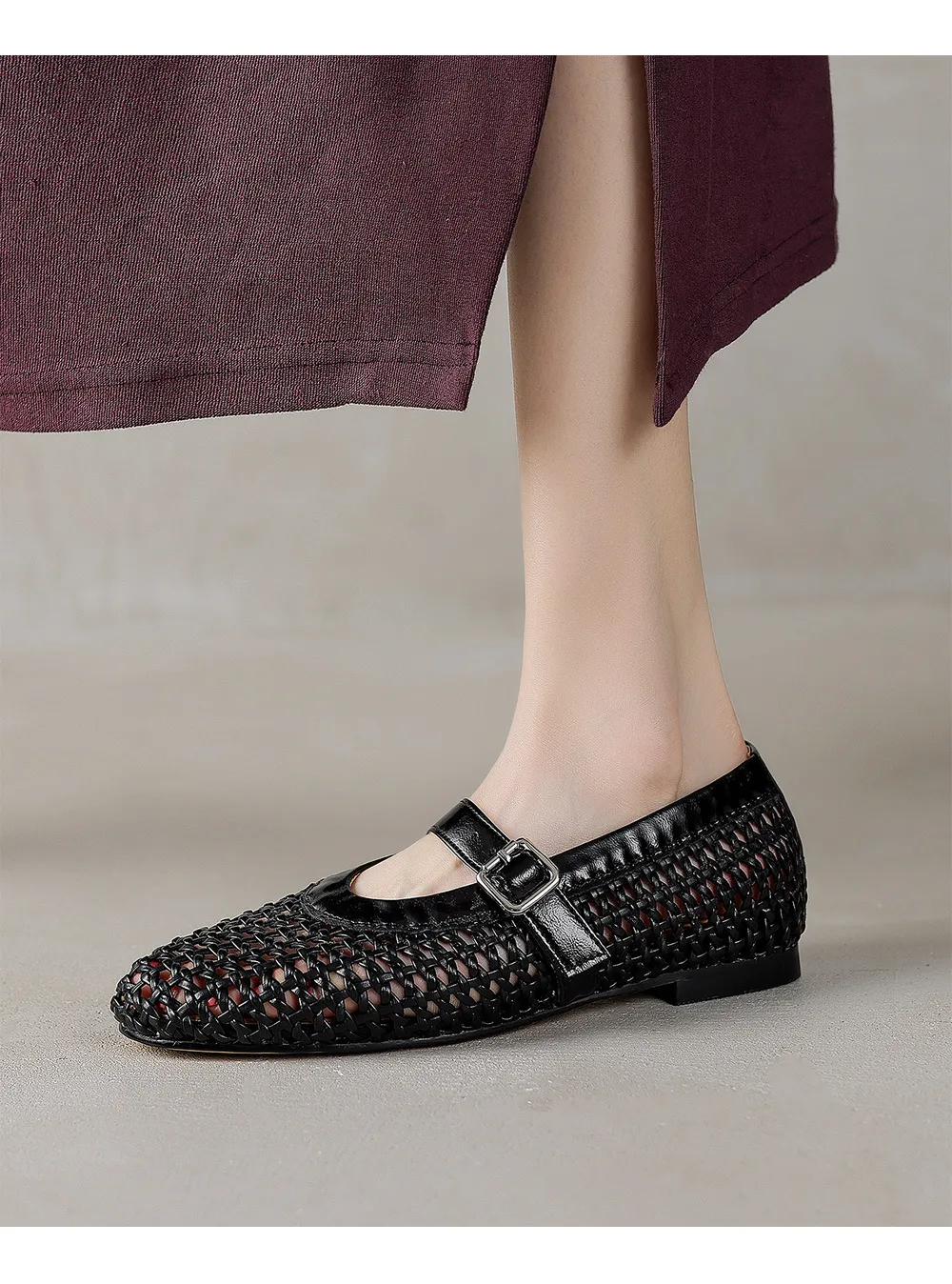 Woven women's shoes with one-strap openwork dance shoes, fashionable sandals, flat ballet flats