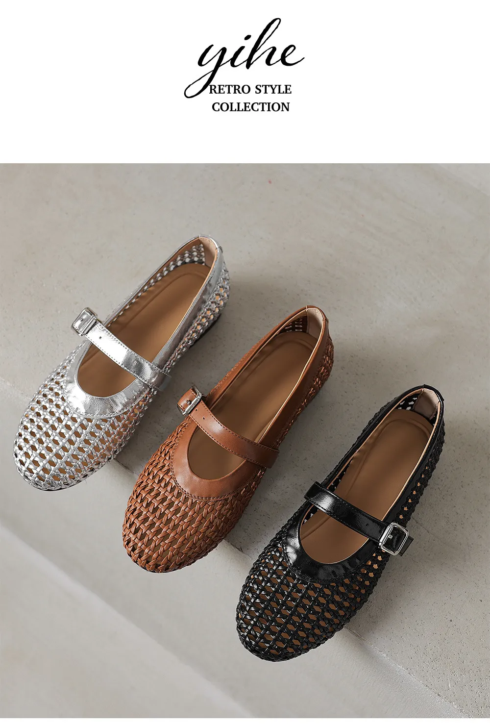Woven women's shoes with one-strap openwork dance shoes, fashionable sandals, flat ballet flats