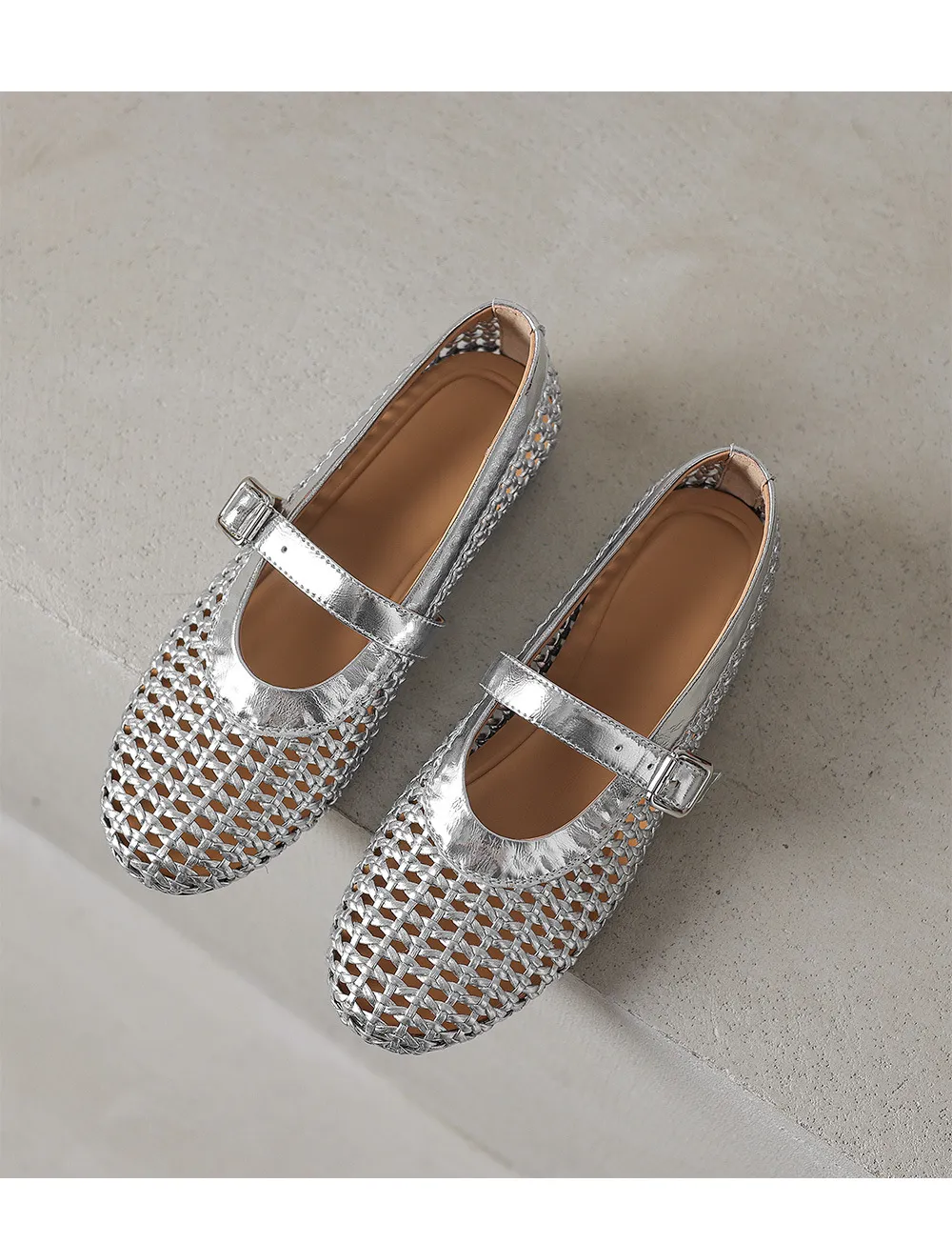 Woven women's shoes with one-strap openwork dance shoes, fashionable sandals, flat ballet flats