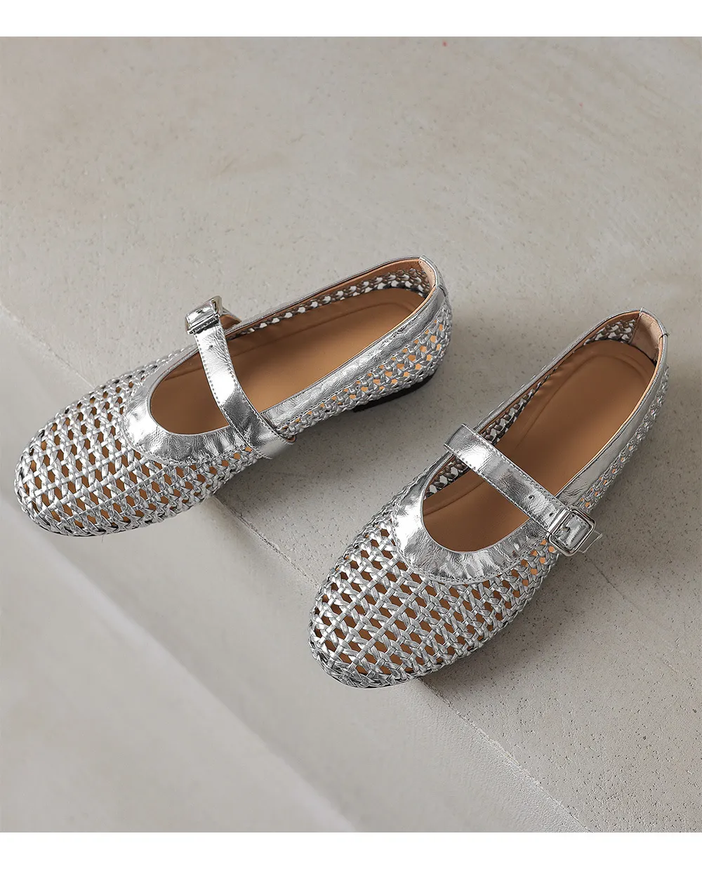 Woven women's shoes with one-strap openwork dance shoes, fashionable sandals, flat ballet flats