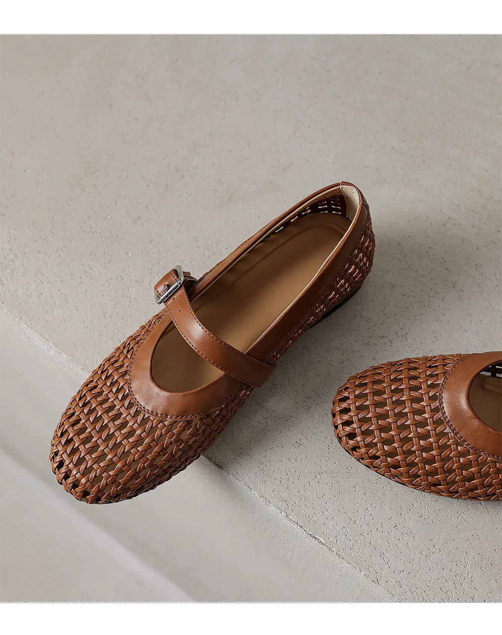Woven women's shoes with one-strap openwork dance shoes, fashionable sandals, flat ballet flats