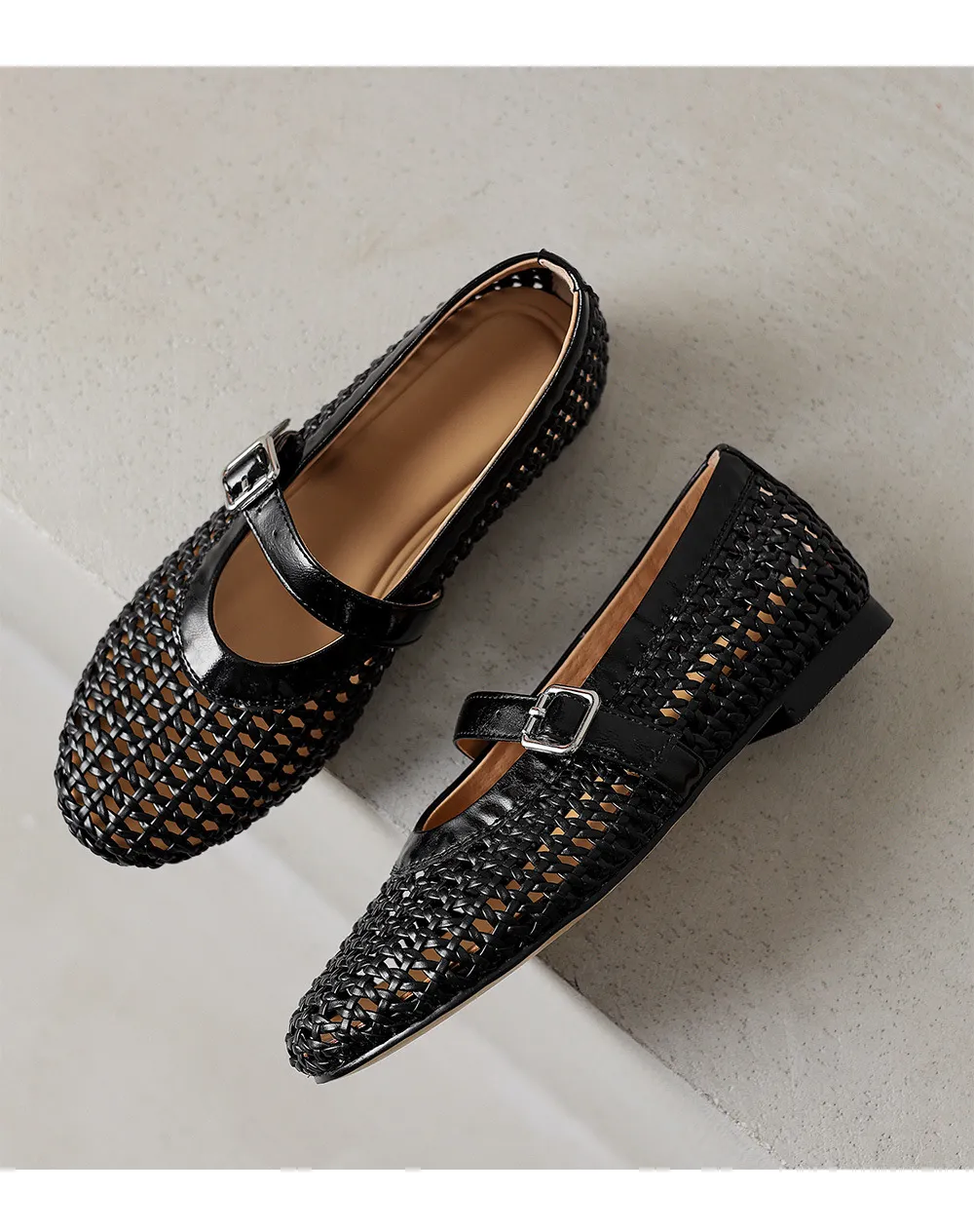 Woven women's shoes with one-strap openwork dance shoes, fashionable sandals, flat ballet flats