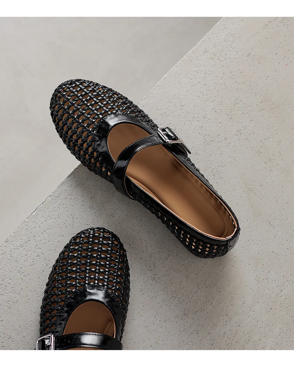 Woven women's shoes with one-strap openwork dance shoes, fashionable sandals, flat ballet flats