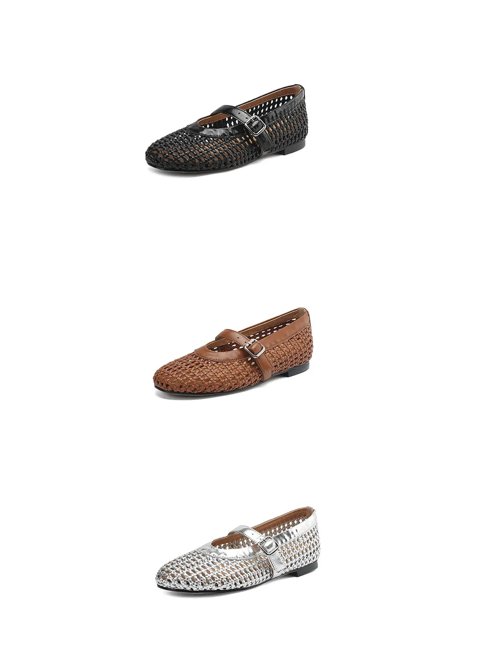 Woven women's shoes with one-strap openwork dance shoes, fashionable sandals, flat ballet flats