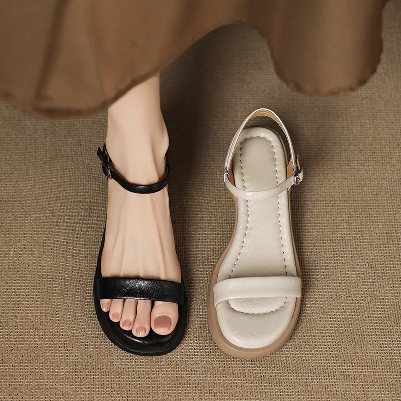 Spring/Summer Round Toe Sandals Chunky Heel High Heel Buckle Lambskin Fashion Women's Shoes