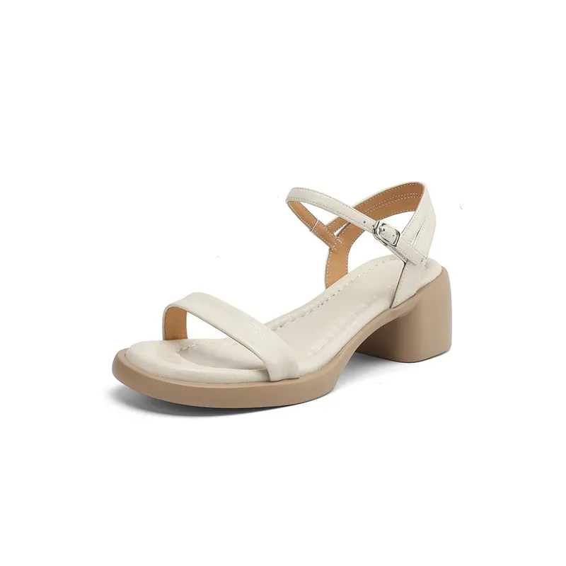 Spring/Summer Round Toe Sandals Chunky Heel High Heel Buckle Lambskin Fashion Women's Shoes