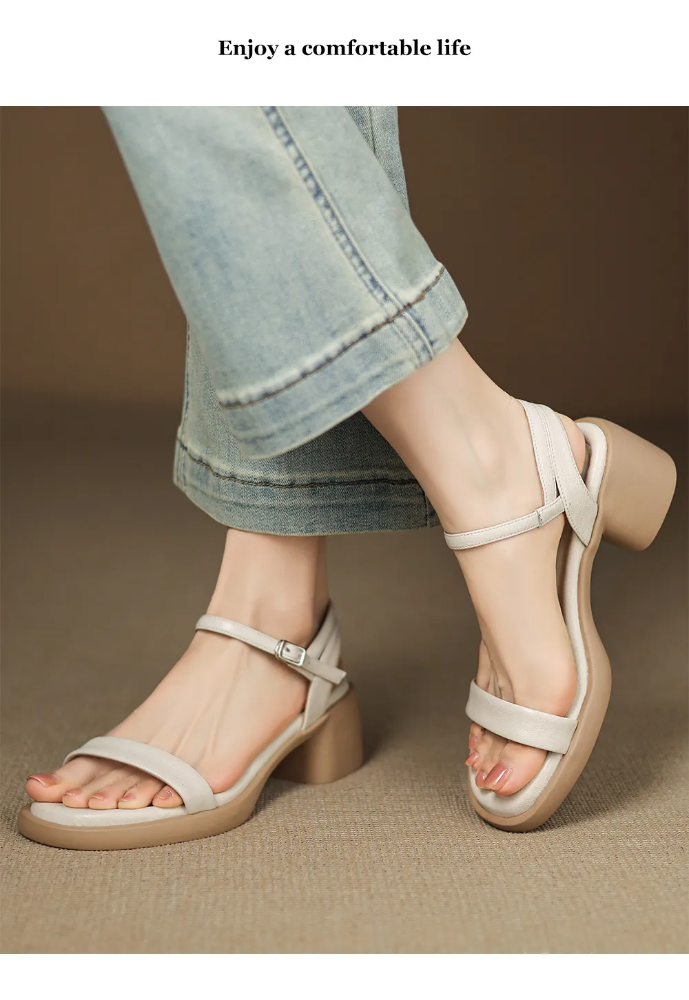 Spring/Summer Round Toe Sandals Chunky Heel High Heel Buckle Lambskin Fashion Women's Shoes