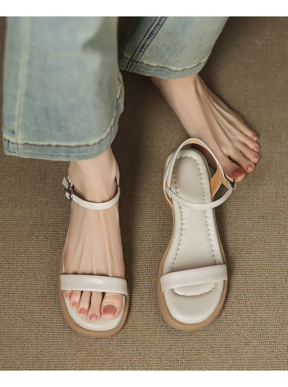 Spring/Summer Round Toe Sandals Chunky Heel High Heel Buckle Lambskin Fashion Women's Shoes