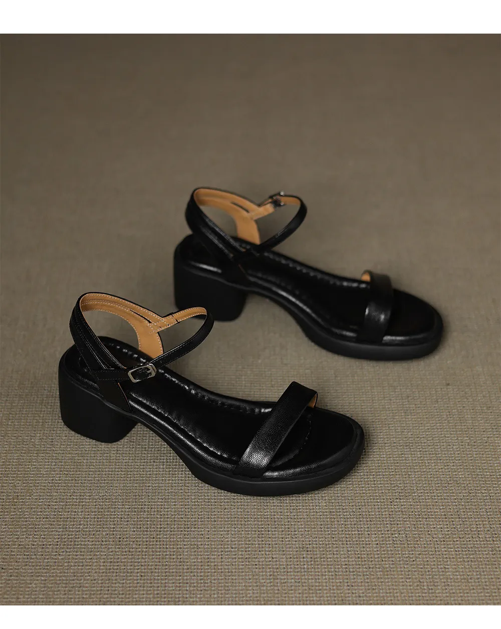 Spring/Summer Round Toe Sandals Chunky Heel High Heel Buckle Lambskin Fashion Women's Shoes