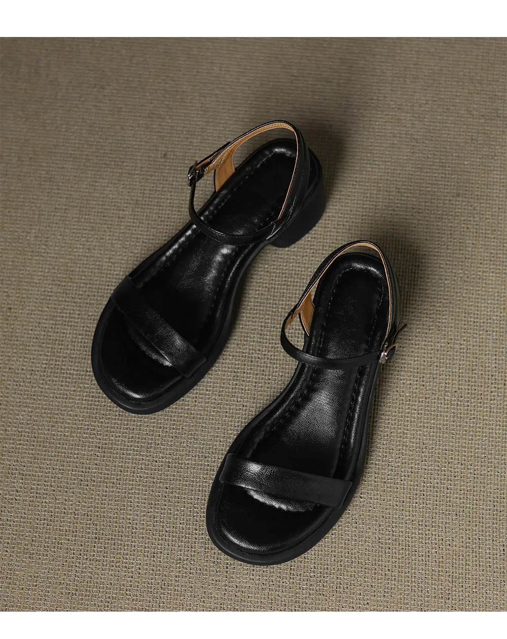 Spring/Summer Round Toe Sandals Chunky Heel High Heel Buckle Lambskin Fashion Women's Shoes