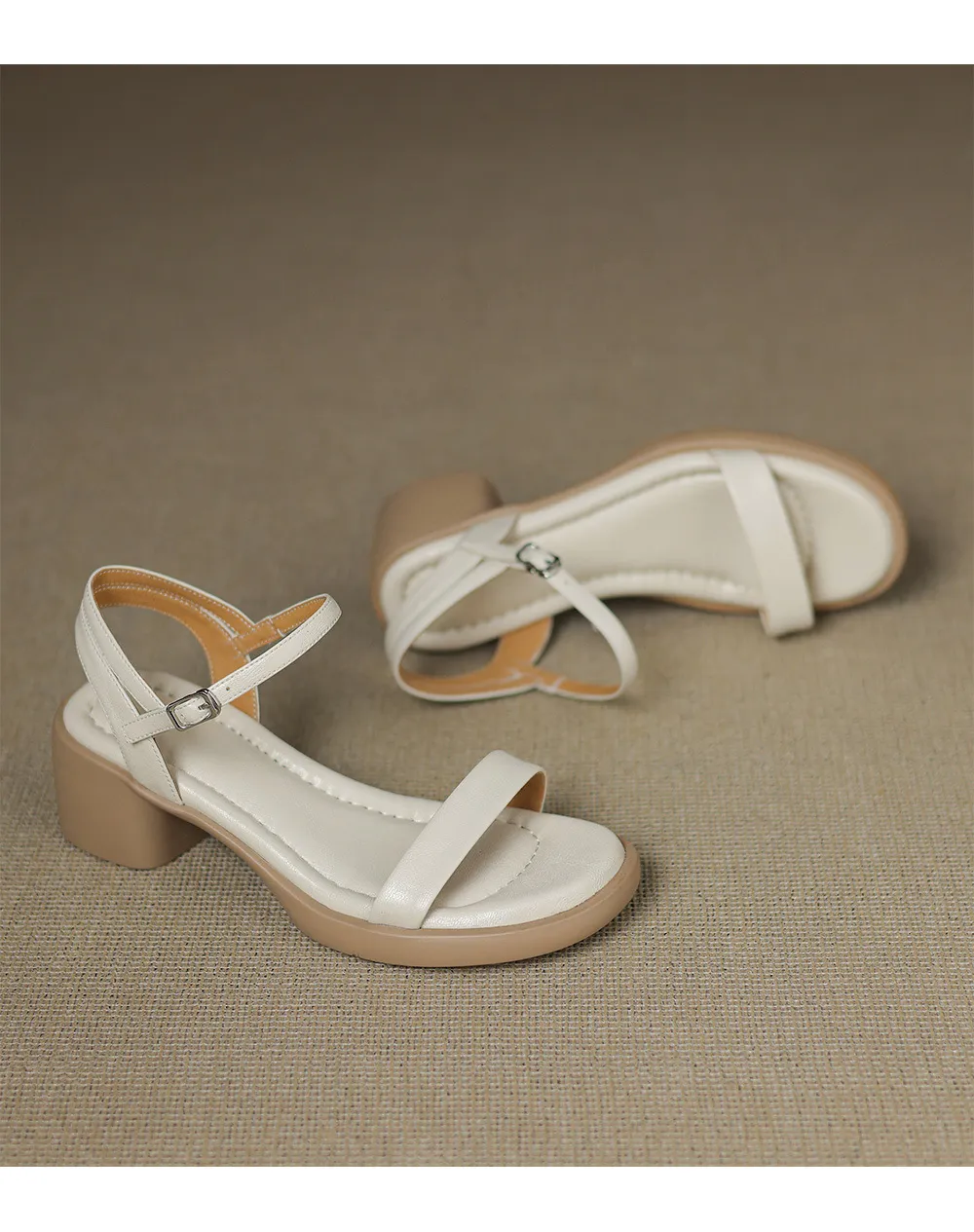 Spring/Summer Round Toe Sandals Chunky Heel High Heel Buckle Lambskin Fashion Women's Shoes