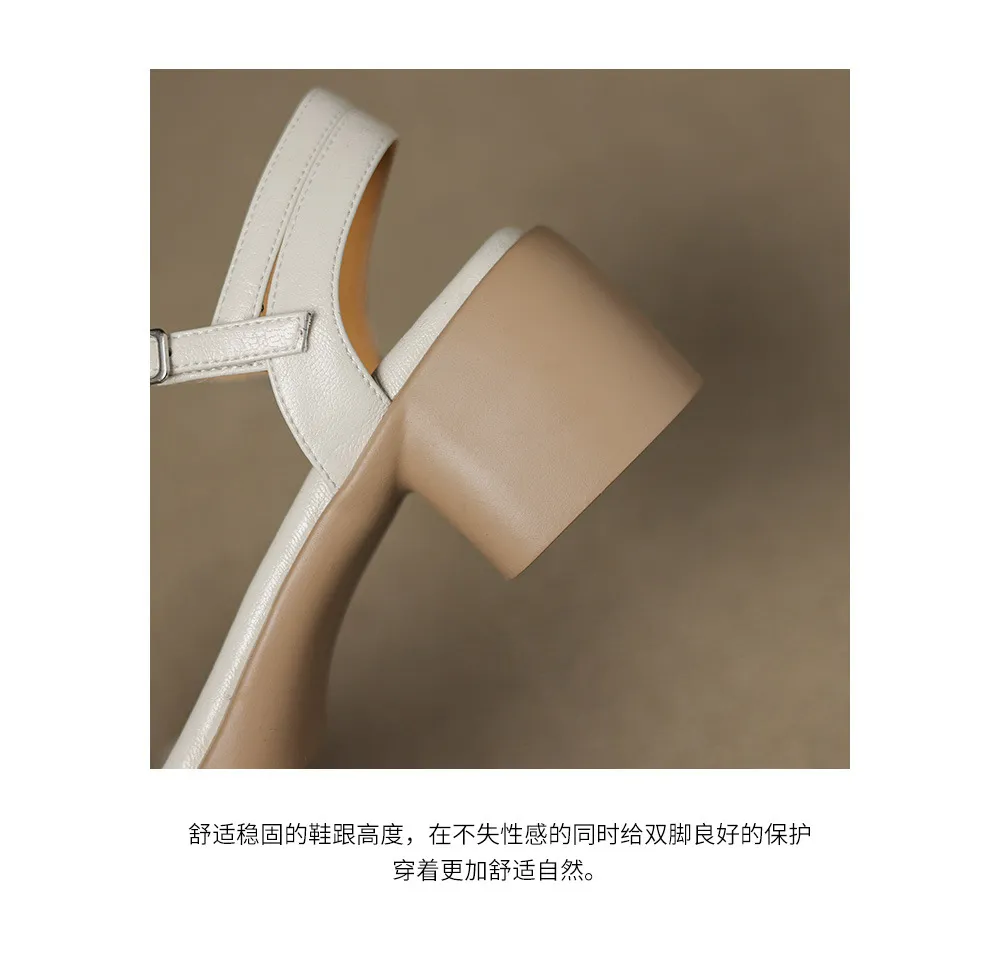 Spring/Summer Round Toe Sandals Chunky Heel High Heel Buckle Lambskin Fashion Women's Shoes