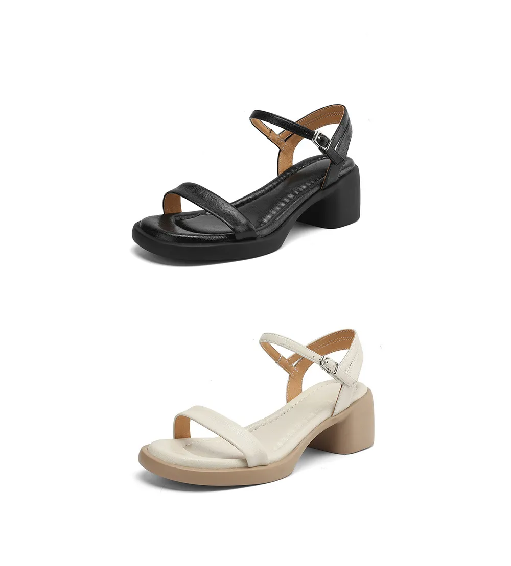 Spring/Summer Round Toe Sandals Chunky Heel High Heel Buckle Lambskin Fashion Women's Shoes