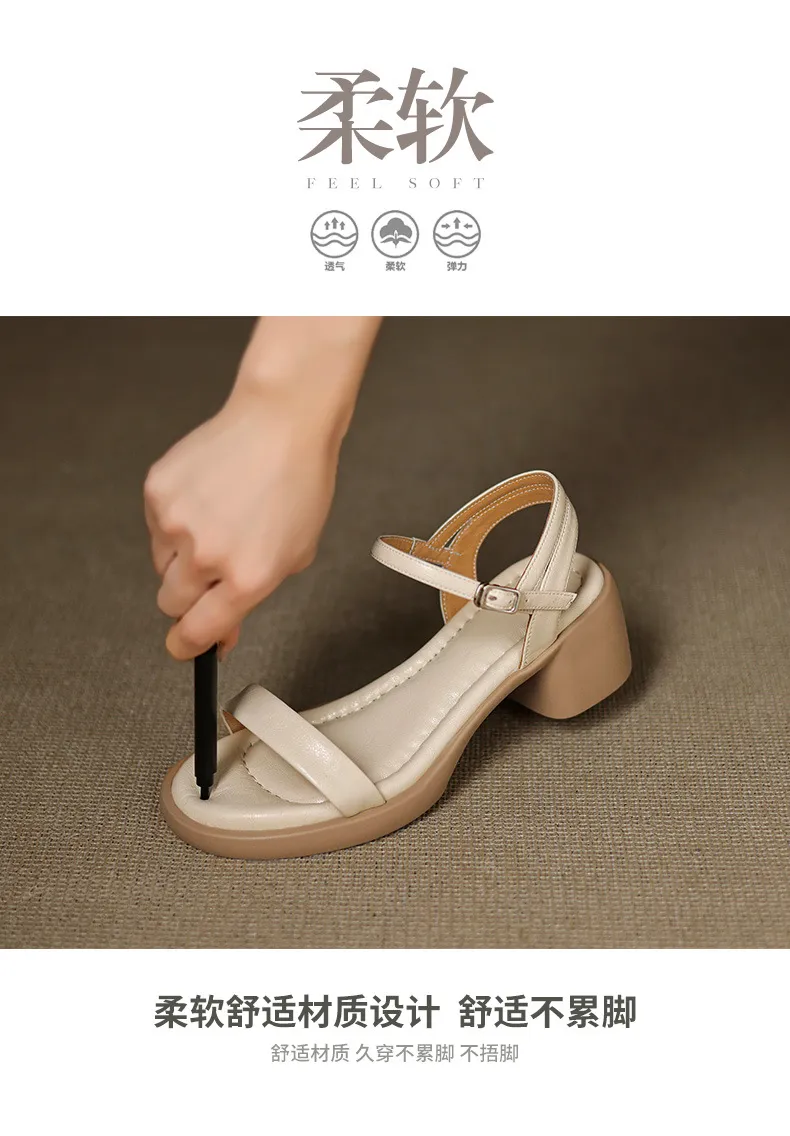 Spring/Summer Round Toe Sandals Chunky Heel High Heel Buckle Lambskin Fashion Women's Shoes