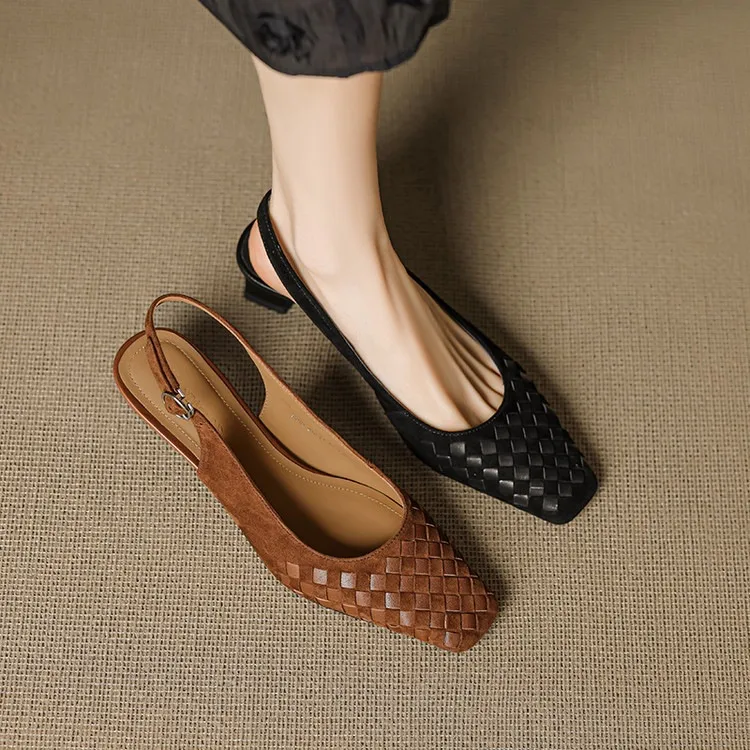 Spring/Summer Square-Toe Sandals with Chunky Heels, High Heels, Closed Toe, Buckle, Open Back Fashion Women's Shoes