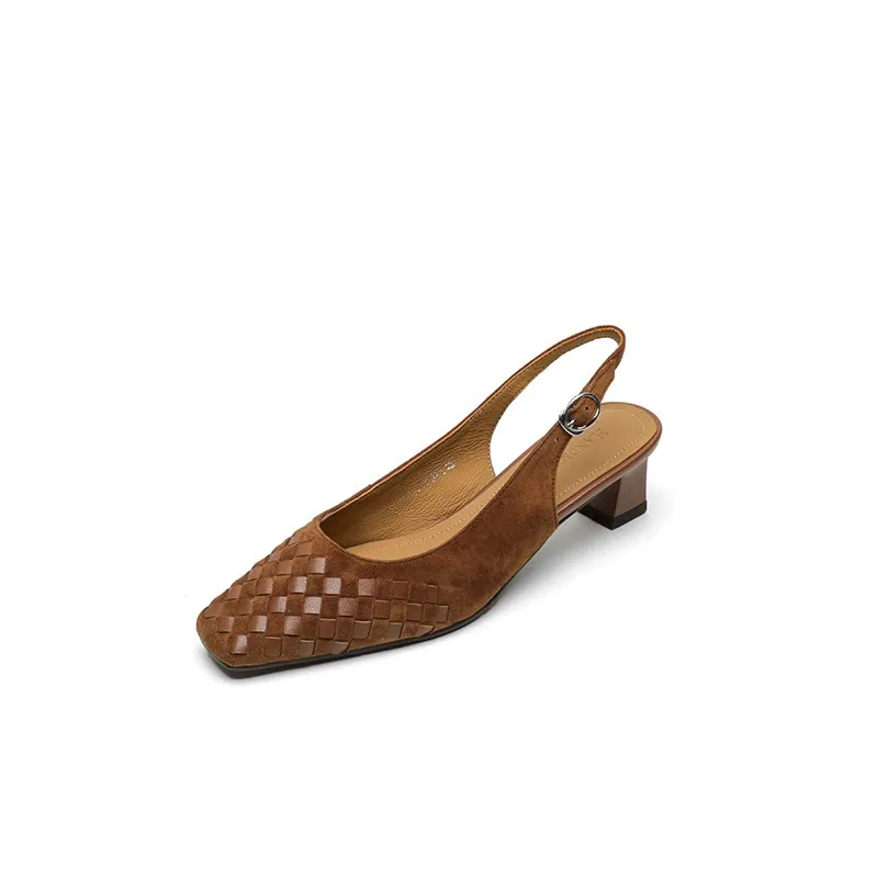 Spring/Summer Square-Toe Sandals with Chunky Heels, High Heels, Closed Toe, Buckle, Open Back Fashion Women's Shoes