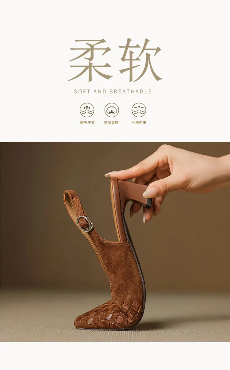 Spring/Summer Square-Toe Sandals with Chunky Heels, High Heels, Closed Toe, Buckle, Open Back Fashion Women's Shoes