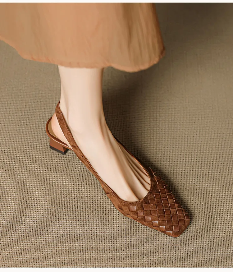 Spring/Summer Square-Toe Sandals with Chunky Heels, High Heels, Closed Toe, Buckle, Open Back Fashion Women's Shoes