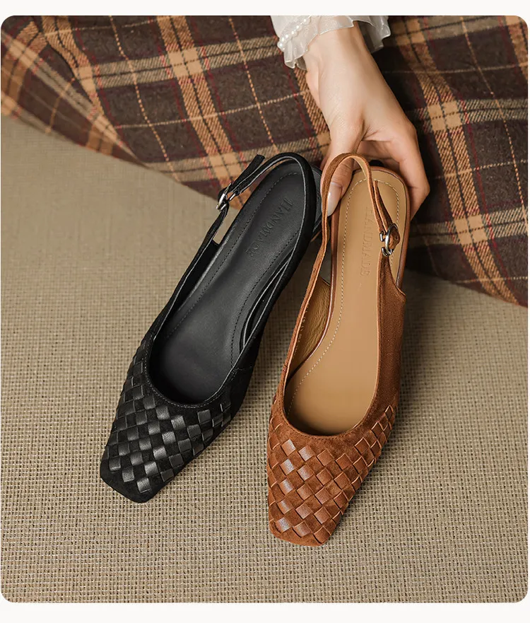 Spring/Summer Square-Toe Sandals with Chunky Heels, High Heels, Closed Toe, Buckle, Open Back Fashion Women's Shoes