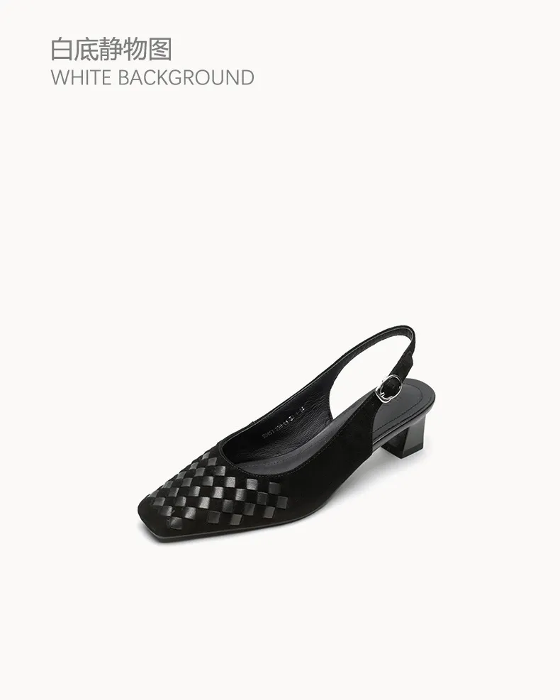 Spring/Summer Square-Toe Sandals with Chunky Heels, High Heels, Closed Toe, Buckle, Open Back Fashion Women's Shoes