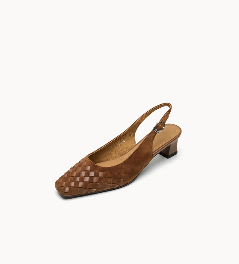 Spring/Summer Square-Toe Sandals with Chunky Heels, High Heels, Closed Toe, Buckle, Open Back Fashion Women's Shoes