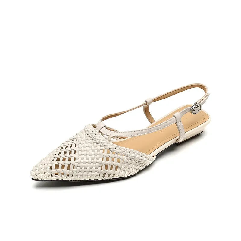 Spring/Summer Sandals Pointed Toe Low Heel Chunky Heel Open Back Woven Hollow Out Women's Shoes