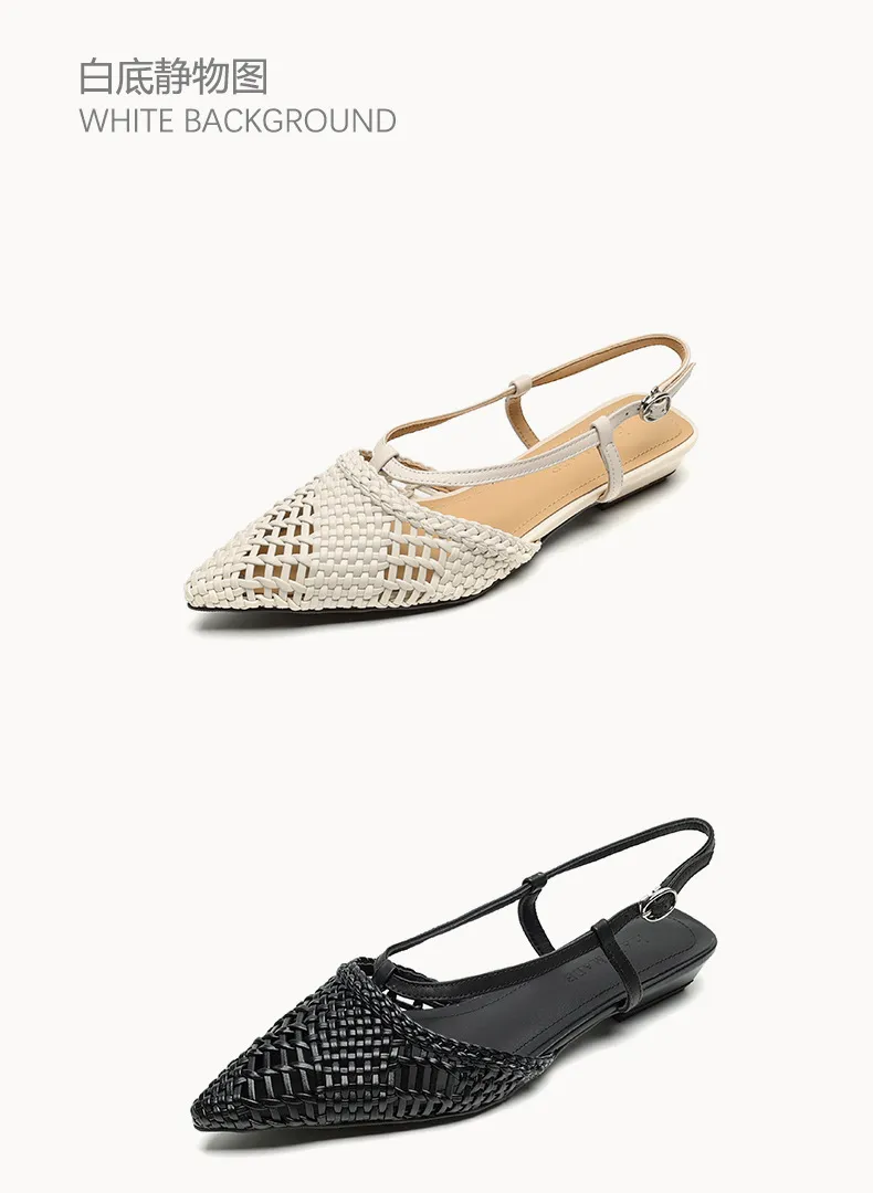 Spring/Summer Sandals Pointed Toe Low Heel Chunky Heel Open Back Woven Hollow Out Women's Shoes