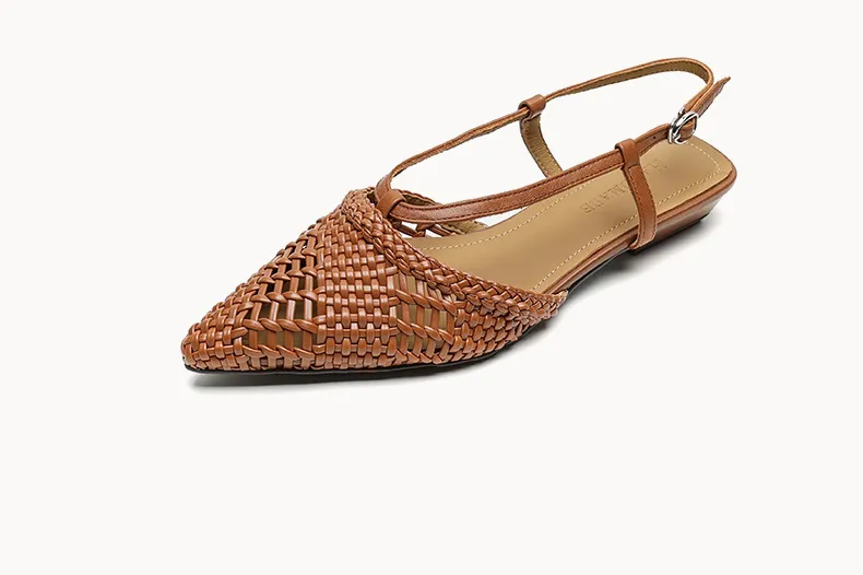 Spring/Summer Sandals Pointed Toe Low Heel Chunky Heel Open Back Woven Hollow Out Women's Shoes