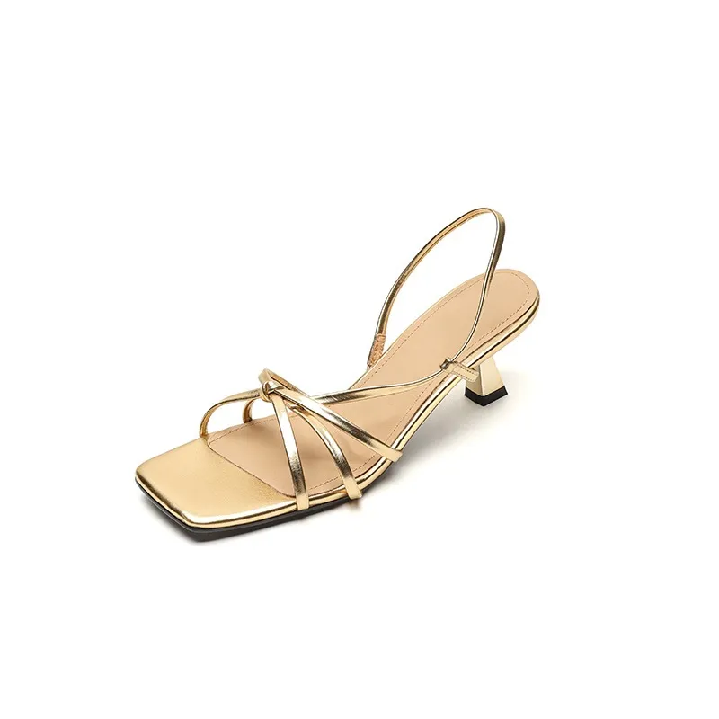 Spring/Summer Square-Toe Sandals with Stiletto Heels, Leather Fashion Shoes