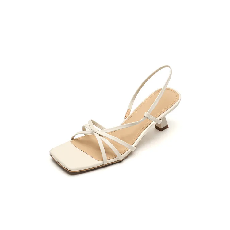 Spring/Summer Square-Toe Sandals with Stiletto Heels, Leather Fashion Shoes