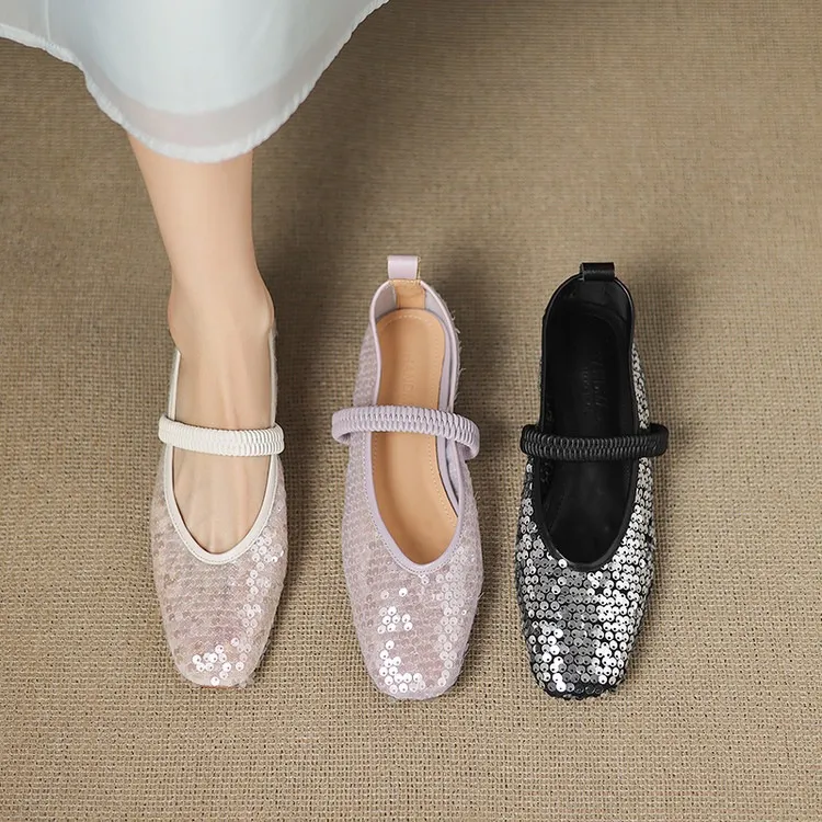 Spring/Summer Women's Shoes with Chunky Heel, Low Heel, Square Toe, Cowhide, Fashion Elastic Band