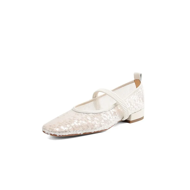 Spring/Summer Women's Shoes with Chunky Heel, Low Heel, Square Toe, Cowhide, Fashion Elastic Band
