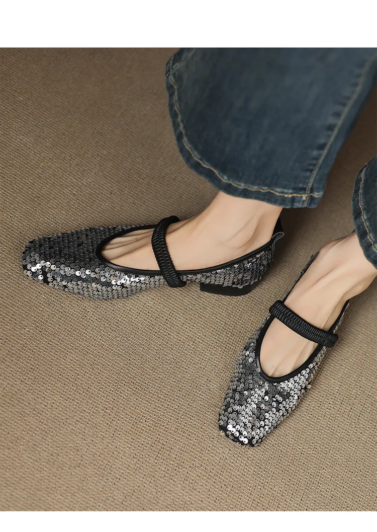 Spring/Summer Women's Shoes with Chunky Heel, Low Heel, Square Toe, Cowhide, Fashion Elastic Band