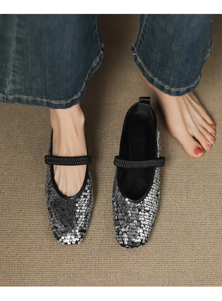 Spring/Summer Women's Shoes with Chunky Heel, Low Heel, Square Toe, Cowhide, Fashion Elastic Band