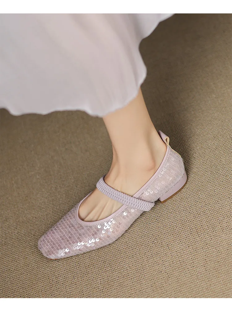 Spring/Summer Women's Shoes with Chunky Heel, Low Heel, Square Toe, Cowhide, Fashion Elastic Band