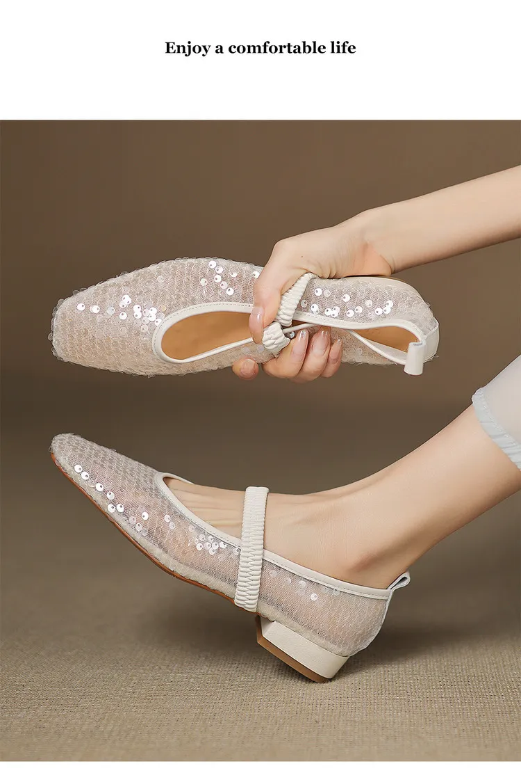 Spring/Summer Women's Shoes with Chunky Heel, Low Heel, Square Toe, Cowhide, Fashion Elastic Band