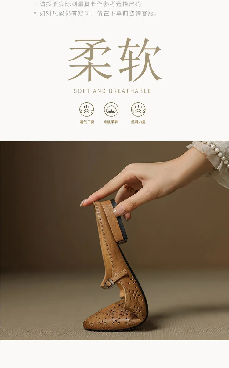Spring/Summer Round Toe Low Heel Flat Buckle Leather Closed Toe Women's Fashion Slippers 4142