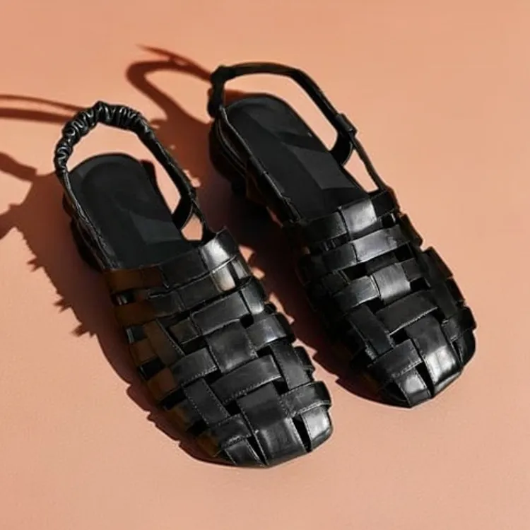 Spring/Summer Square Toe Chunky Heel Sandals Low Heel Leather Fashion Women's Shoes 5-13p