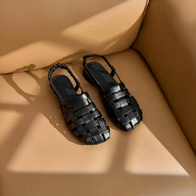 Spring/Summer Square Toe Chunky Heel Sandals Low Heel Leather Fashion Women's Shoes 5-13p