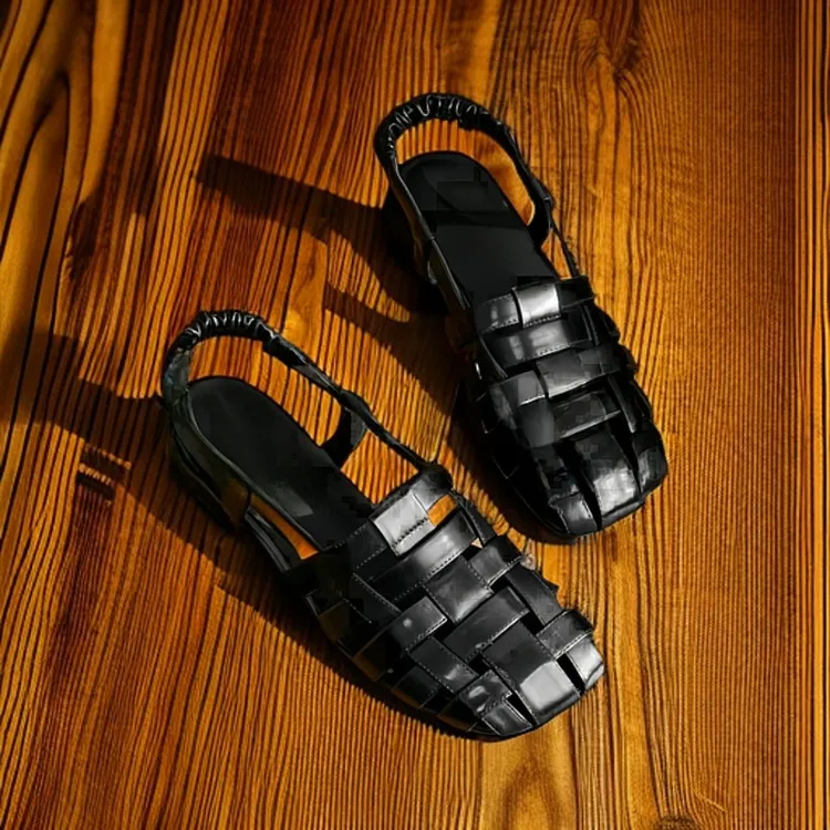 Spring/Summer Square Toe Chunky Heel Sandals Low Heel Leather Fashion Women's Shoes 5-13p