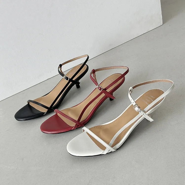 4cm kitten heel, top-grain cowhide, elegant open-back sandals, summer open-toe strappy cross-strap women's shoes