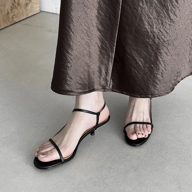 4cm kitten heel, top-grain cowhide, elegant open-back sandals, summer open-toe strappy cross-strap women's shoes