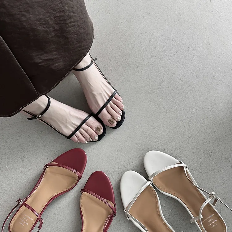 4cm kitten heel, top-grain cowhide, elegant open-back sandals, summer open-toe strappy cross-strap women's shoes